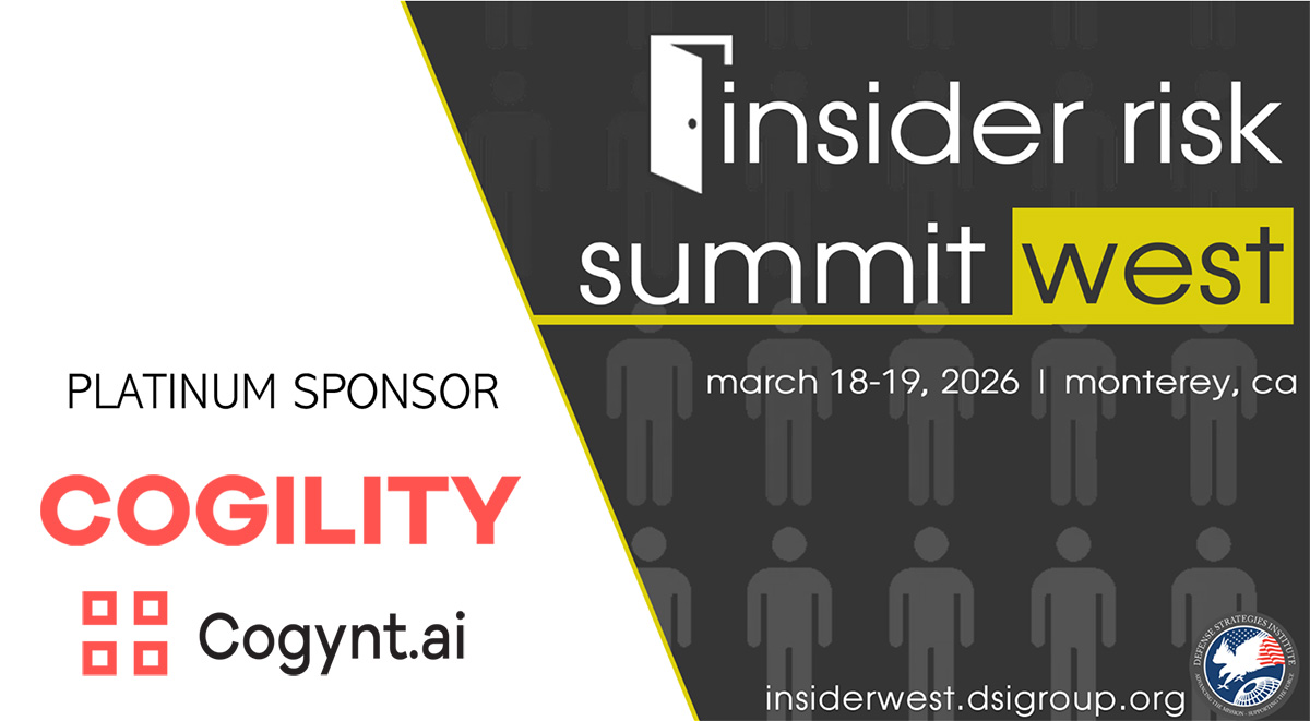 This is a banner that reads Cogility to showcase Cogynt.ai at the Insider Risk Summit in Monterey