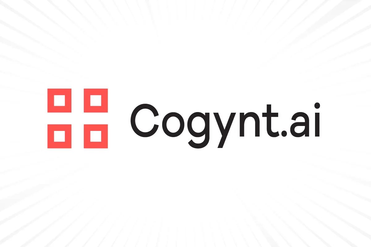 This a image of the logo representing the decision intelligence platform, Cogynt.ai by Cogility. It has four red boxes and the text spelling the product name Cogynt.ai.