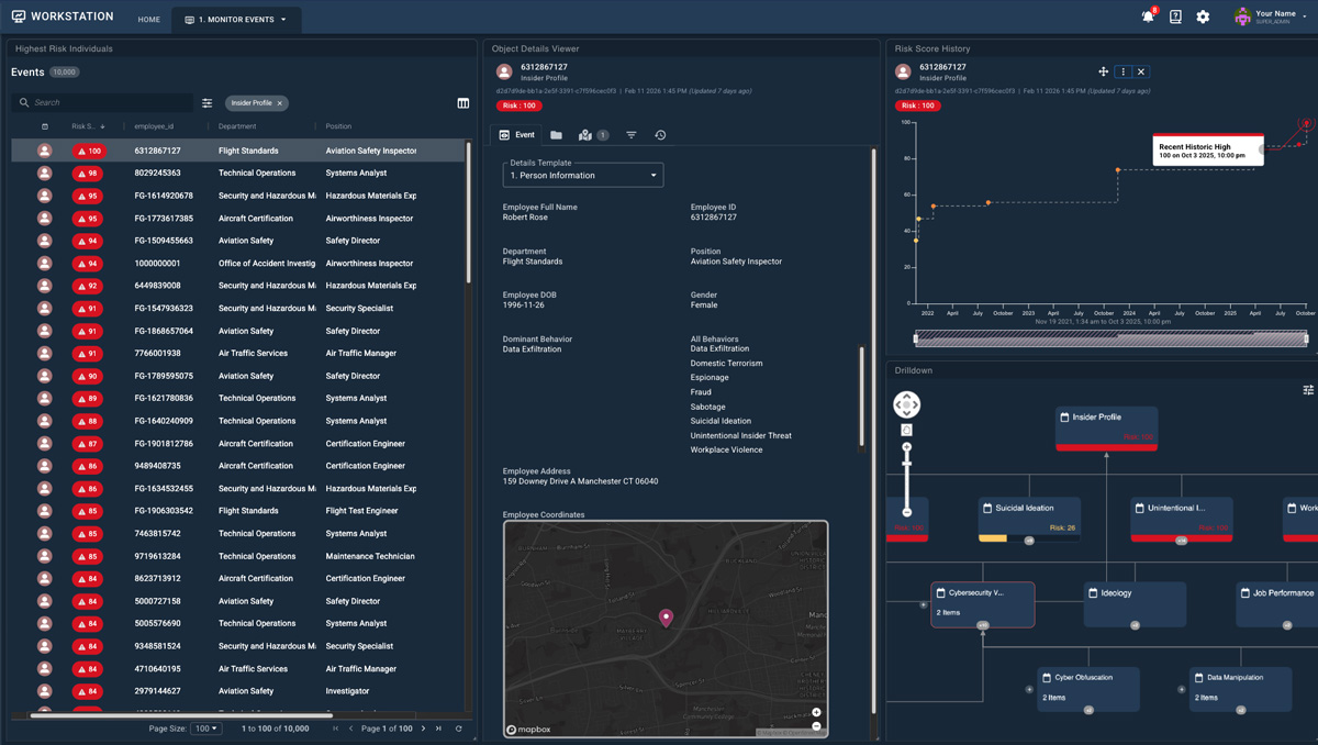 This is a screenshot to show the layout within the Cogility Insider Risk Management platform for Analysts.